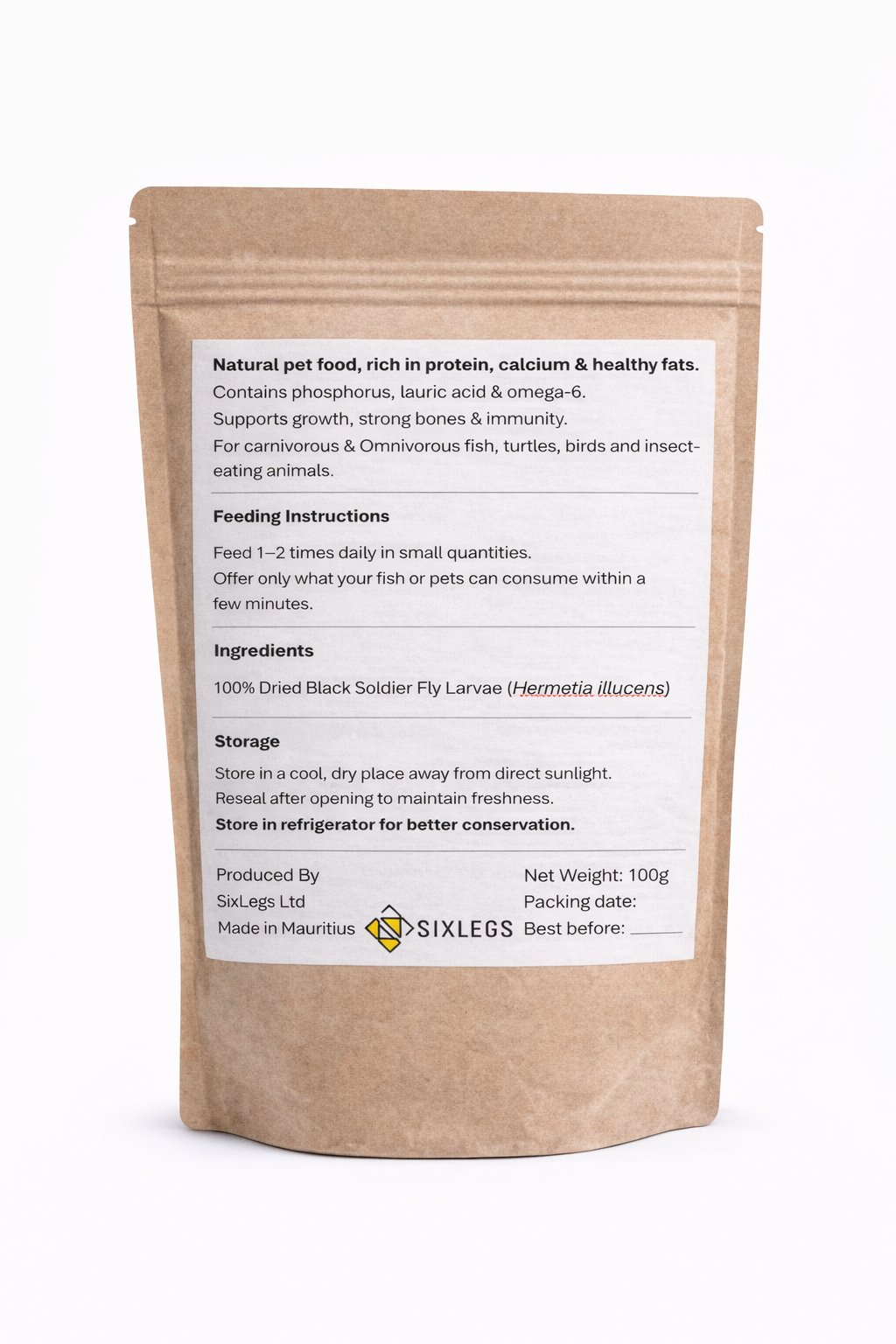 Natural pet food back packaging close-up