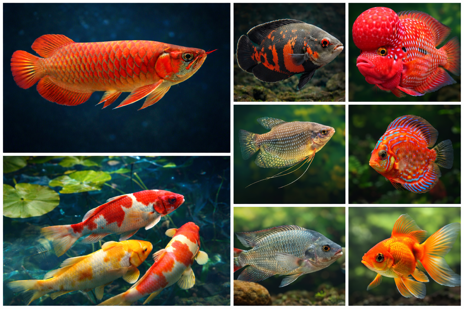 Vibrant freshwater fish collage
